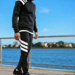 Black Polyester Lycra Blend Zip Solid Track Suit for Men