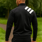Black Polyester Lycra Blend Zip Solid Track Suit for Men
