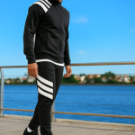 Black Polyester Lycra Blend Zip Solid Track Suit for Men