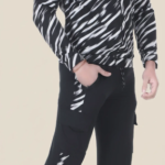 Black Lycra Blend Printed Track Suit for Men