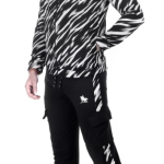 Black Lycra Blend Printed Track Suit for Men