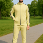 Gold Polyester Blend Lycra Blend Zip Solid Track Suit For Men