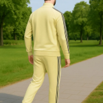 Gold Polyester Blend Lycra Blend Zip Solid Track Suit For Men