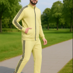Gold Polyester Blend Lycra Blend Zip Solid Track Suit For Men