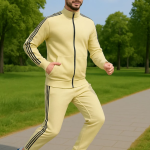 Gold Polyester Blend Lycra Blend Zip Solid Track Suit For Men