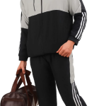 Silver Polyester Lycra Blend Zip Solid Track Suit For Men