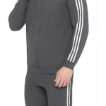 Grey Polyester Lycra Blend Zip Solid Tracksuit for Men