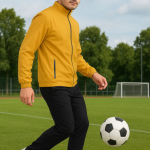 Yellow Polyester Lycra Blend Fleece Zip Solid Tracksuit for Men