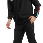 Black Polyester Lycra Blend Zip Solid Tracksuit for Men