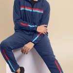 Black Polyester Lycra Blend Zip Solid Tracksuit for Men