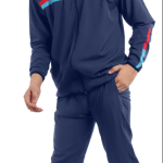 Black Polyester Lycra Blend Zip Solid Tracksuit for Men