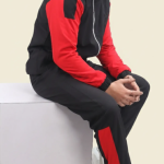 Black Polyester Lycra Blend Zip Solid Track Suit For Men