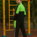 Green Lycra Blend Polyester Zip Solid Track Suit For Men