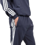 Blue Polyester Blend Full Zip Striped Solid Track Suit For Men