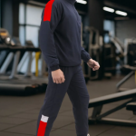 Blue Polycotton Wool Blend Zip Solid Track Suit For Men