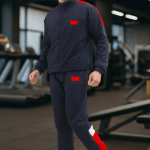 Blue Polycotton Wool Blend Zip Solid Track Suit For Men