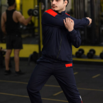 Blue Polycotton Wool Blend Zip Solid Track Suit For Men