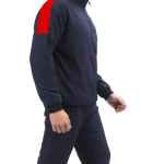 Blue Polyester Lycra Blend Zip Solid Track Suit For Men