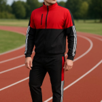 Red Lycra Blend Polyester Regular Track Suit For Men