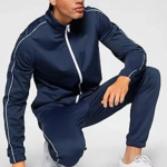 Blue Polyester Blend Solid Track Suit For Men