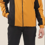 Yellow Polyester Lycra Blend Fleece Zip Solid Track Suit For Men
