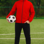 Red Polyester Wool Blend Lycra Blend Zip Solid Track Suit For Men