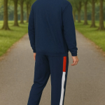 Blue Polyester Lycra Blend Zip Solid Track Suit For Men