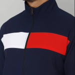 Blue Polyester Lycra Blend Zip Solid Track Suit For Men