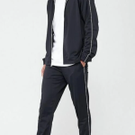Black Polyester Blend Solid Track Suit For Men