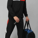Black Lycra Blend Regular Track Suit For Men