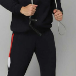 Black Lycra Blend Regular Track Suit For Men