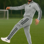 Silver Lycra Blend Polyester Blend Zip Solid Track Suit For Men