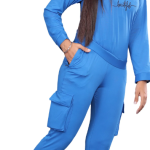 Blue Lycra Blend Solid Track Suit For Women