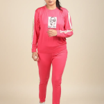 Pink Lycra Blend Polyester No Printed Track Suit For Women