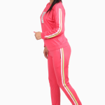 Pink Lycra Blend Polyester No Printed Track Suit For Women