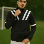 Black Lycra Blend Polyester Zipper Solid Full Sleeve Sports Jacket For Men