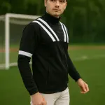 Black Lycra Blend Polyester Zipper Solid Full Sleeve Sports Jacket For Men