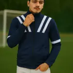 Black Lycra Blend Polyester Zipper Solid Full Sleeve Sports Jacket For Men