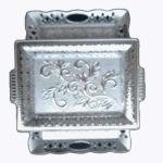 German Silver Serving Tray Set, Rectangle Shape, Designer Fancy Metal Tray with Decorative Border, Pack of 2, Big and Medium Size