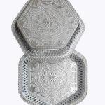 German Silver Coated Hexagon Shape Decorative Tray with Floral Pattern