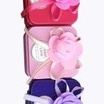 Metal Gift Boxes with Rose and Ribbon, Squared Shape, Set of 3, 6 x 6 x 3.5 cm, Storage Containers for Jewellery and Chocolates
