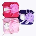 Metal Gift Boxes with Rose and Ribbon, Squared Shape, Set of 3, 6 x 6 x 3.5 cm, Storage Containers for Jewellery and Chocolates