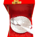 Wedding Return Gift Set with Silver Plated Bowl and Spoon in Red Velvet Box