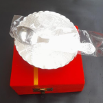 Wedding Return Gift Set with Silver Plated Bowl and Spoon in Red Velvet Box