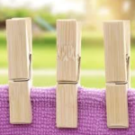 SK Brand Bamboo Wood Clothes Pegs, 20 Pieces, Water Resistant Clothespins for Drying, Arts and Crafts, Photos