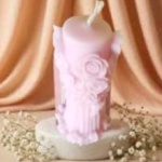 Rose Pillar Candle, Pink, Floral Sculpture, Home Decor, Wedding, Anniversary, Birthday, Table Centerpiece, Pack of 1