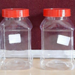 Clear PET Square Storage Jar with Red Lid, 250ml, for Kitchen and Lab Use, Transparent, Pack of 8