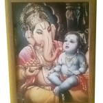 Ganesh Ji with Baby Krishna Photo Frame, Wooden Frame with Glass and Lamination, Wall Decor, 5x7 Inch