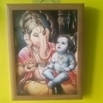 Ganesh Ji with Baby Krishna Photo Frame, Wooden Frame with Glass and Lamination, Wall Decor, 5x7 Inch