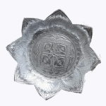 German Silver Coated Pooja Bowl, Prasad Bowl, Archanai Plate for Temple, Floral Embossed Design